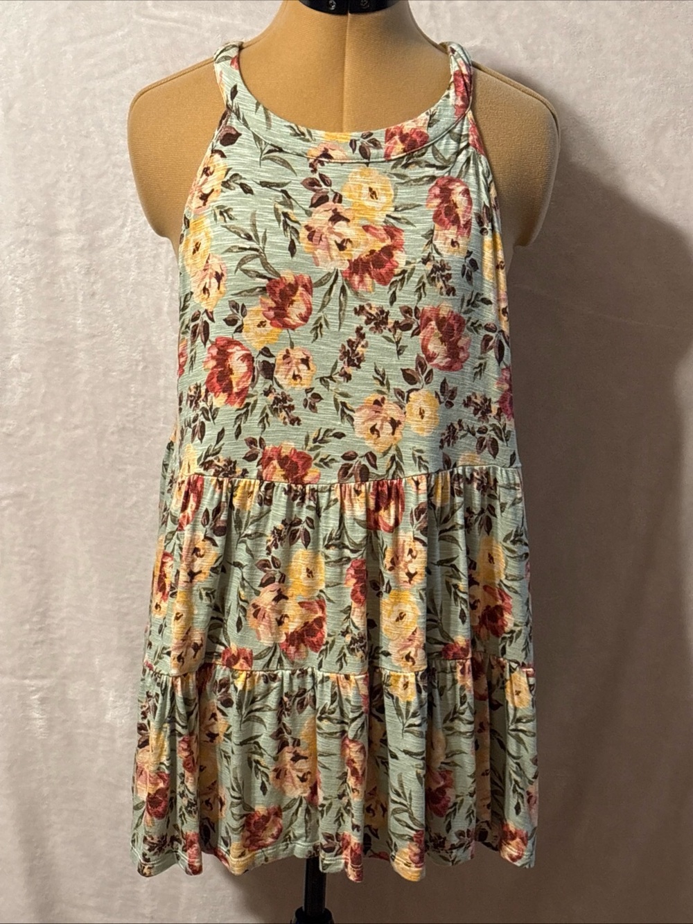 torrid Mint Floral Tiered Tank Top with Yellow & Burgundy Flowers